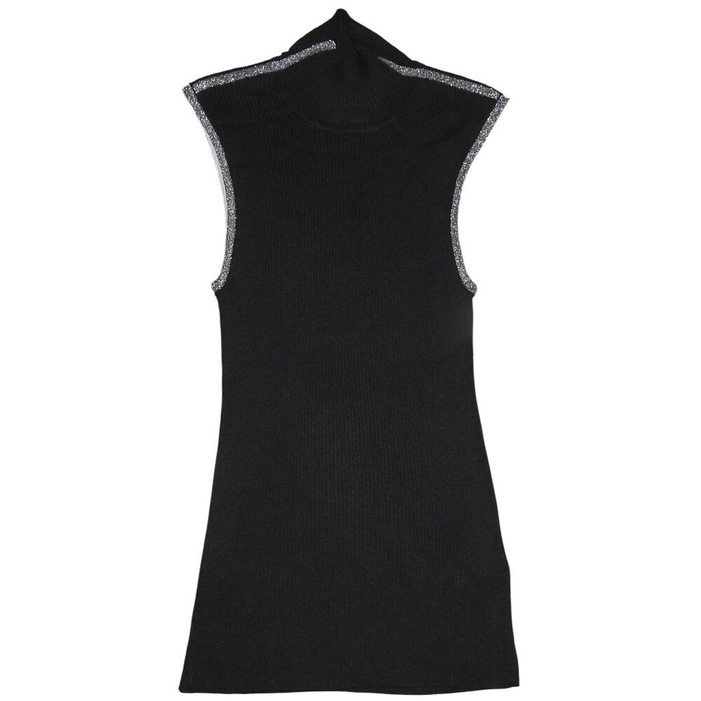 JED Womens Silk Sleeveless Turtleneck Pullover Long Sweater Black Size Large